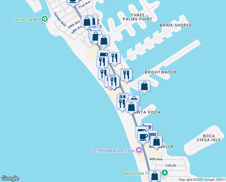 map of restaurants, bars, coffee shops, grocery stores, and more near 5500 Gulf Boulevard in St. Pete Beach