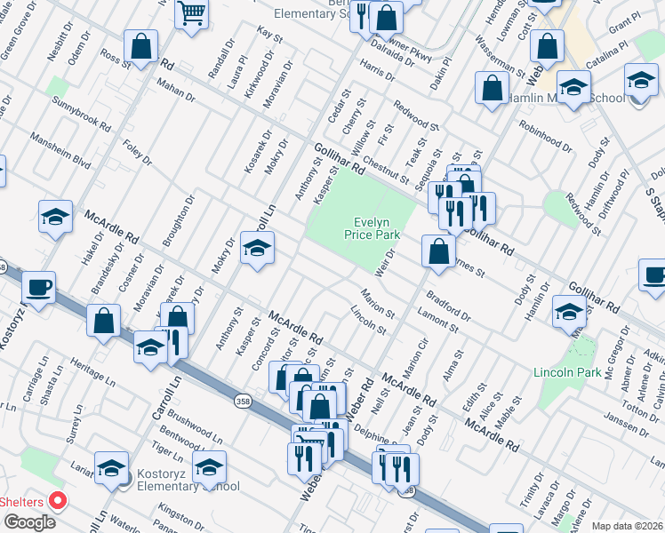 map of restaurants, bars, coffee shops, grocery stores, and more near 3754 Marion Street in Corpus Christi