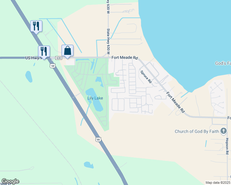 map of restaurants, bars, coffee shops, grocery stores, and more near 558 Village Boulevard in Frostproof