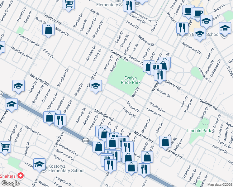 map of restaurants, bars, coffee shops, grocery stores, and more near 3754 Marion Street in Corpus Christi