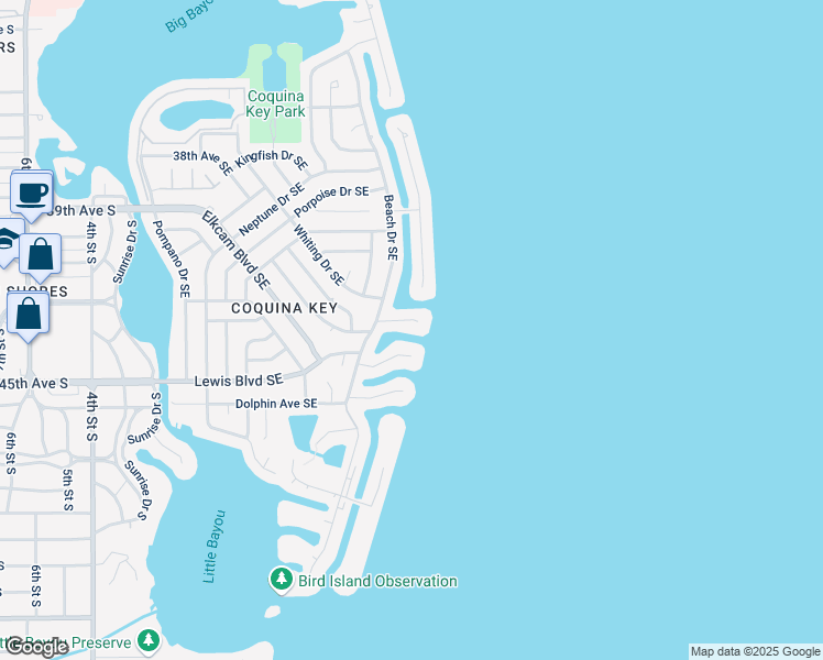 map of restaurants, bars, coffee shops, grocery stores, and more near 579 Lewis Boulevard Southeast in St. Petersburg