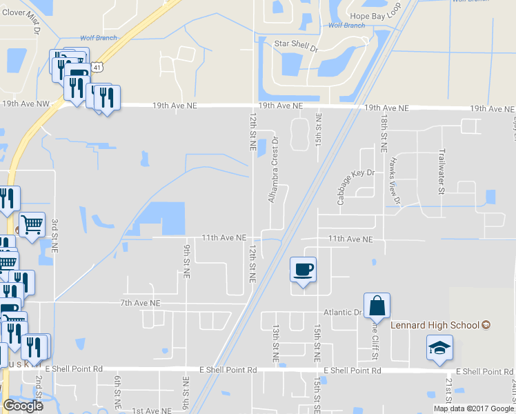 map of restaurants, bars, coffee shops, grocery stores, and more near 1501 12th Street Northeast in Ruskin