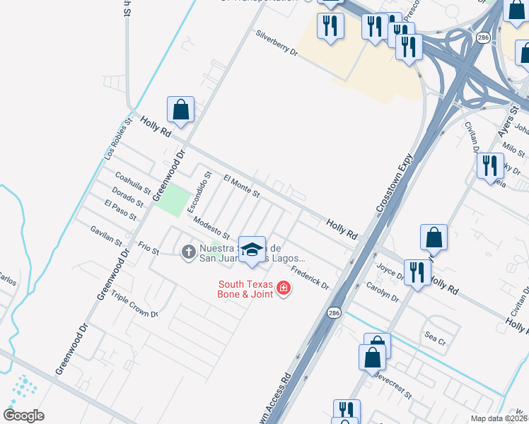 map of restaurants, bars, coffee shops, grocery stores, and more near 5701 Arboleda Lane in Corpus Christi