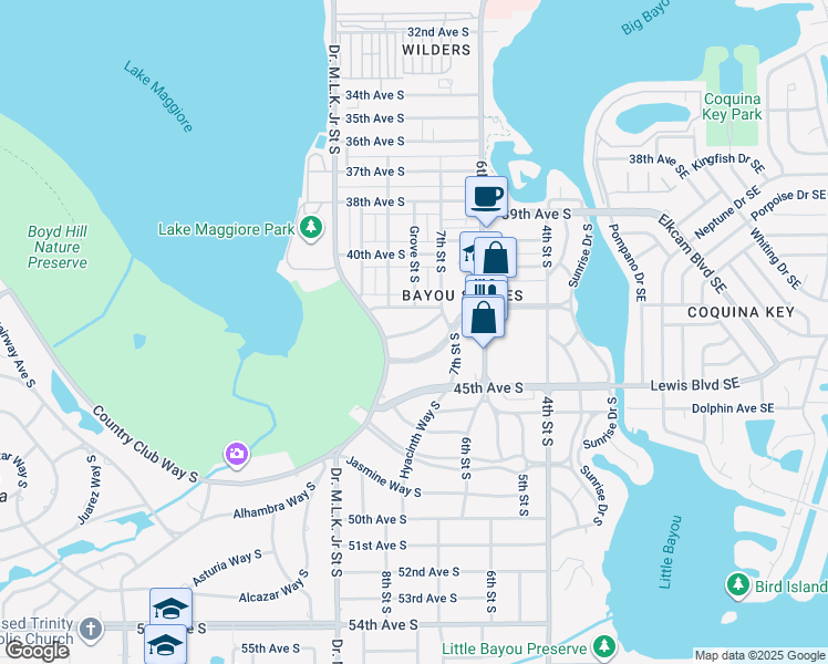 map of restaurants, bars, coffee shops, grocery stores, and more near Alamanda Way South in St. Petersburg