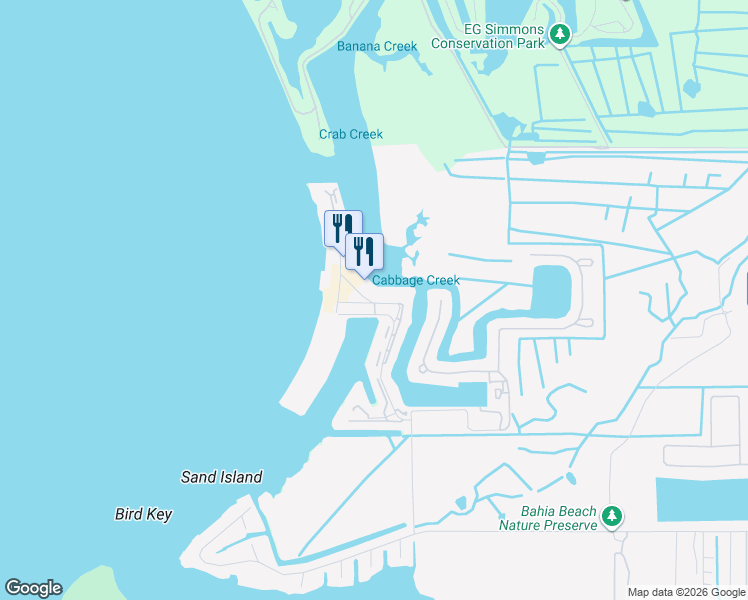 map of restaurants, bars, coffee shops, grocery stores, and more near 580 Bahia Beach Boulevard in Ruskin