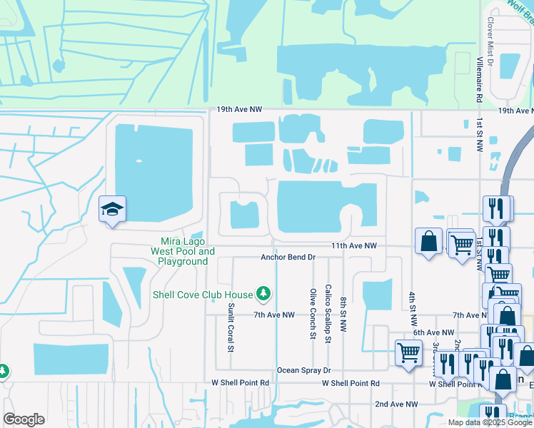 map of restaurants, bars, coffee shops, grocery stores, and more near 921 Seminole Sky Drive in Ruskin