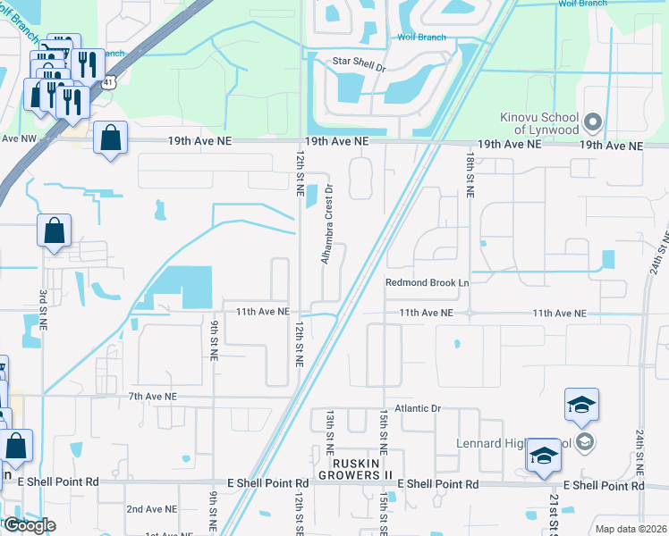 map of restaurants, bars, coffee shops, grocery stores, and more near 1209 Alhambra Crest Drive in Ruskin