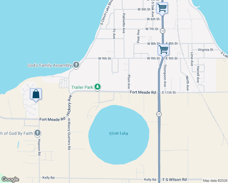 map of restaurants, bars, coffee shops, grocery stores, and more near Fort Meade Road in Frostproof