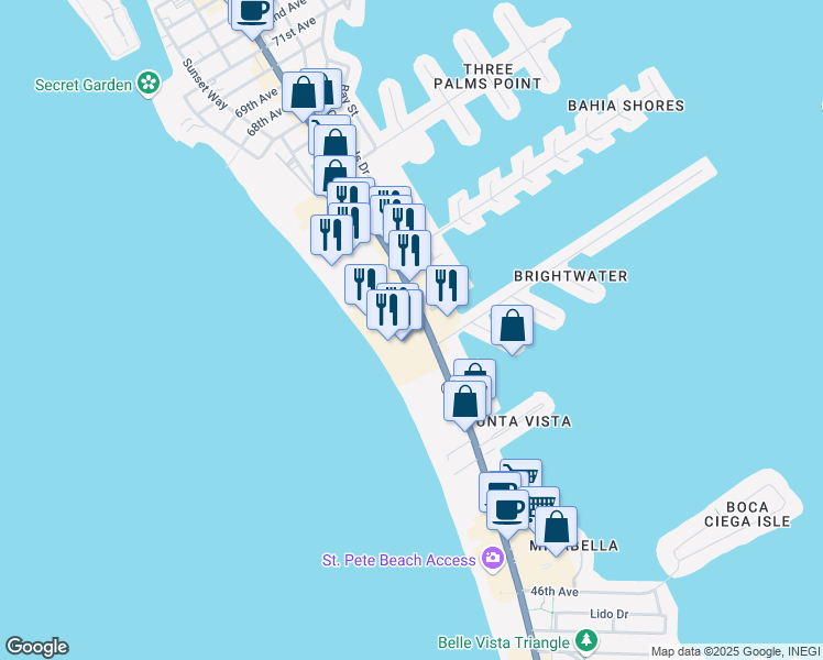 map of restaurants, bars, coffee shops, grocery stores, and more near 5500 Gulf Boulevard in St. Pete Beach