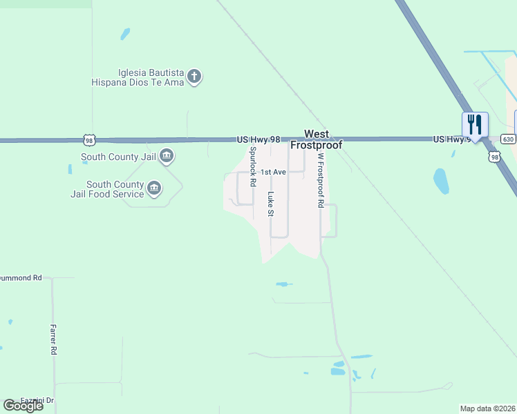 map of restaurants, bars, coffee shops, grocery stores, and more near 197 Luke Street in Frostproof