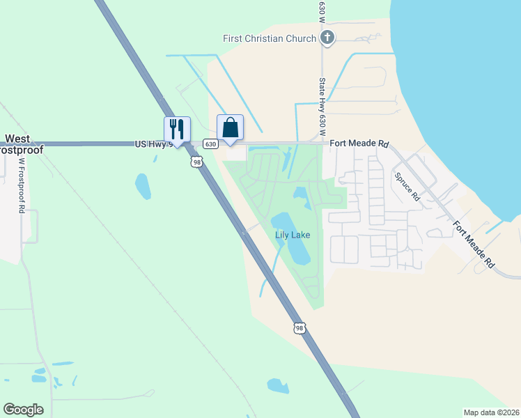 map of restaurants, bars, coffee shops, grocery stores, and more near 466 Pine Loop in Frostproof