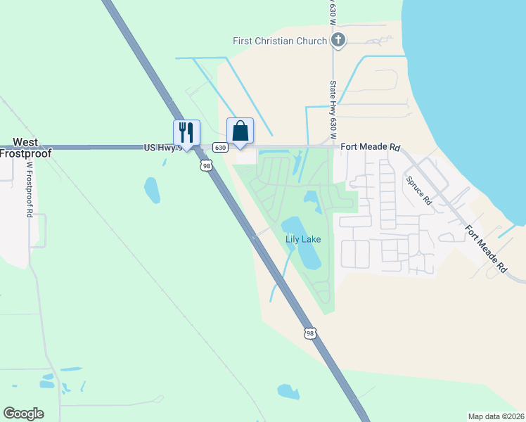 map of restaurants, bars, coffee shops, grocery stores, and more near 466 Pine Loop in Frostproof