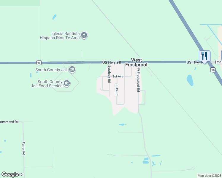 map of restaurants, bars, coffee shops, grocery stores, and more near 197 Luke Street in Frostproof