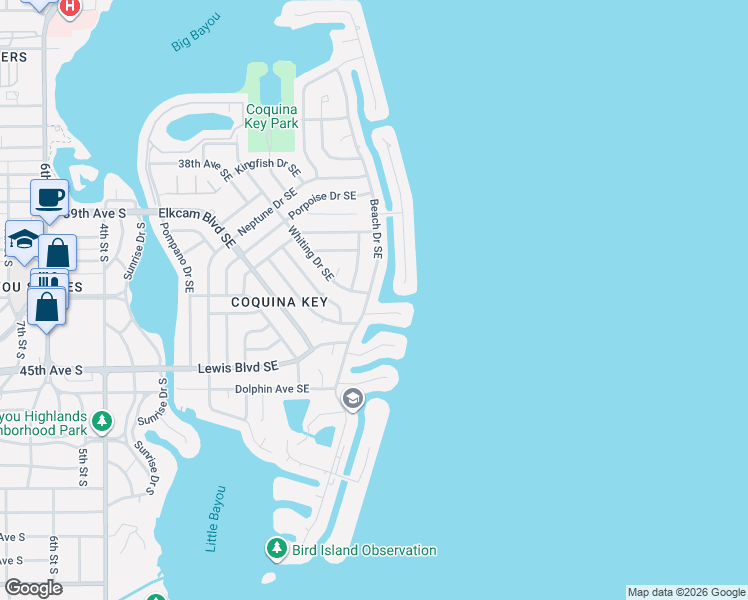 map of restaurants, bars, coffee shops, grocery stores, and more near 4200 Beach Drive Southeast in St. Petersburg