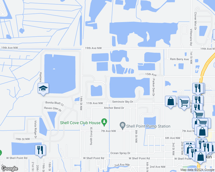 map of restaurants, bars, coffee shops, grocery stores, and more near 931 Seminole Sky Drive in Ruskin