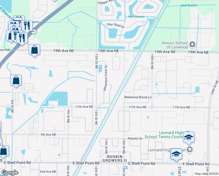 map of restaurants, bars, coffee shops, grocery stores, and more near 1310 Sheridan Bay Drive in Ruskin