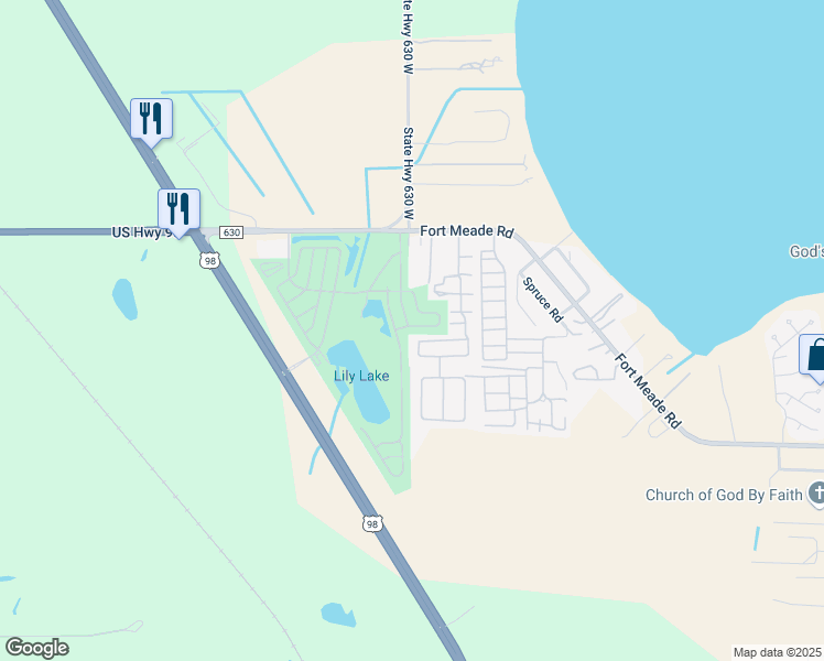 map of restaurants, bars, coffee shops, grocery stores, and more near 332 Fairway Boulevard in Frostproof