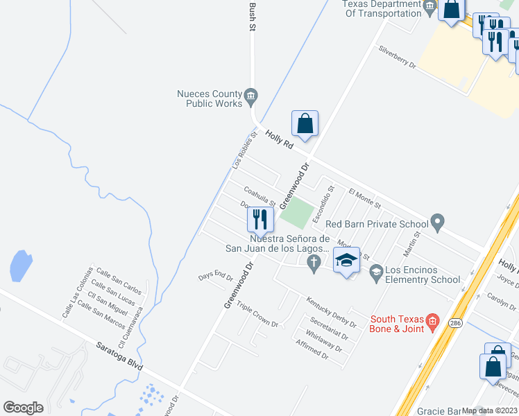 map of restaurants, bars, coffee shops, grocery stores, and more near 1518 Dorado St in Corpus Christi