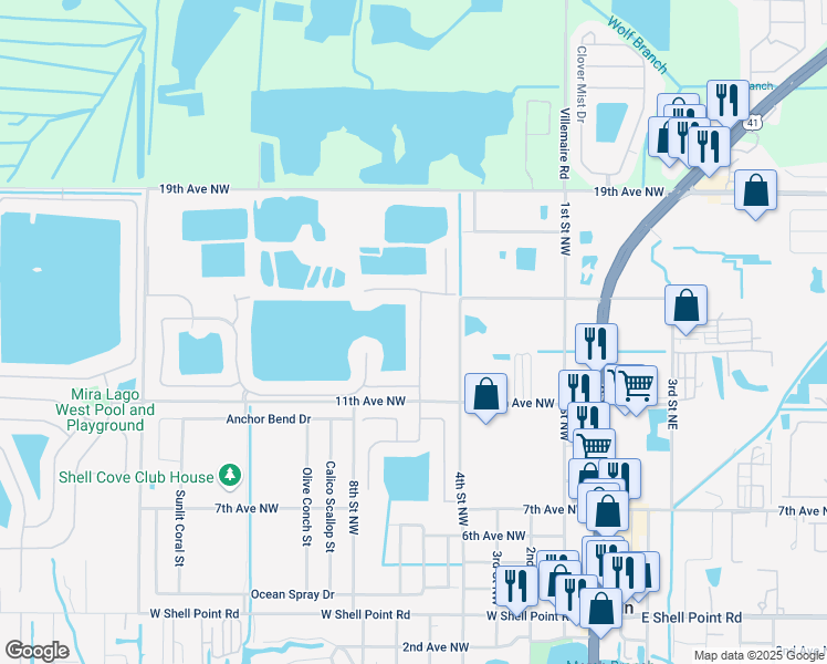 map of restaurants, bars, coffee shops, grocery stores, and more near 1306 Parker Den Drive in Ruskin