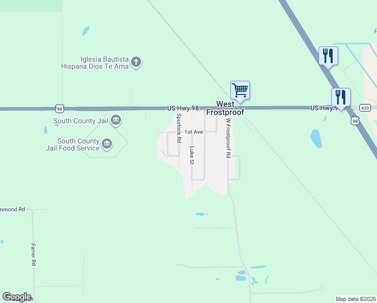 map of restaurants, bars, coffee shops, grocery stores, and more near 197 Luke Street in Frostproof