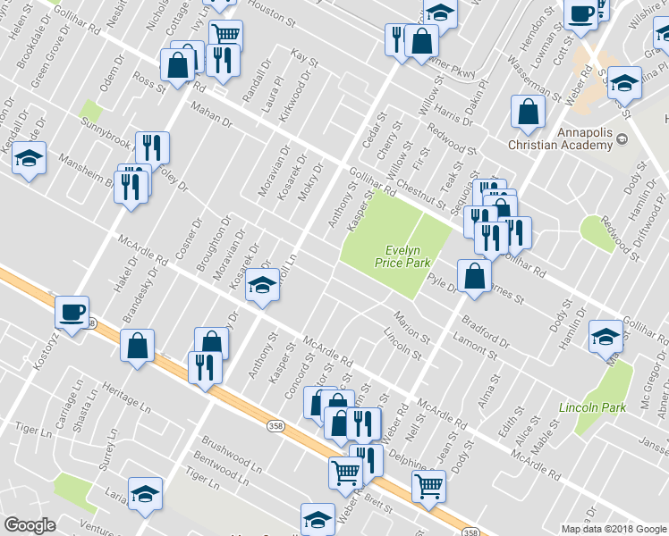 map of restaurants, bars, coffee shops, grocery stores, and more near 4726 Kasper Street in Corpus Christi