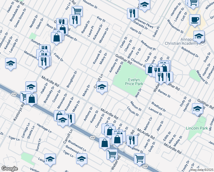 map of restaurants, bars, coffee shops, grocery stores, and more near 3625 Lamont Street in Corpus Christi
