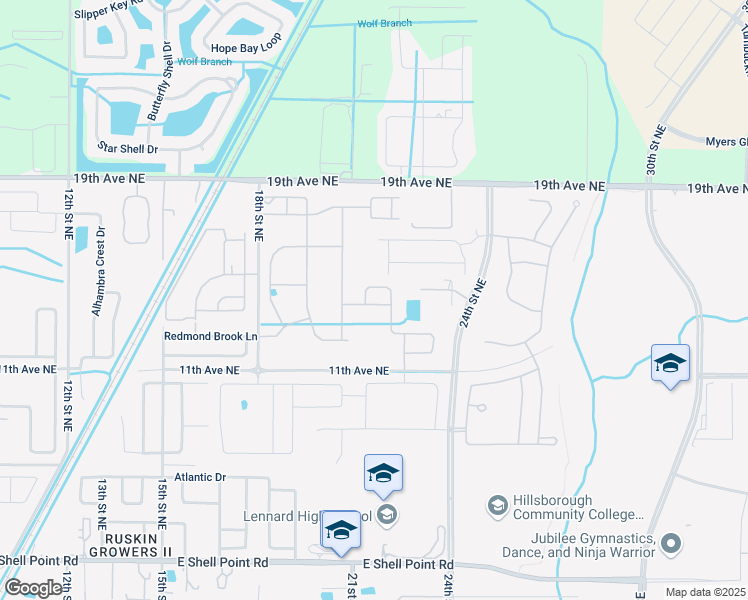 map of restaurants, bars, coffee shops, grocery stores, and more near 2114 Song Sparrow Court in Ruskin
