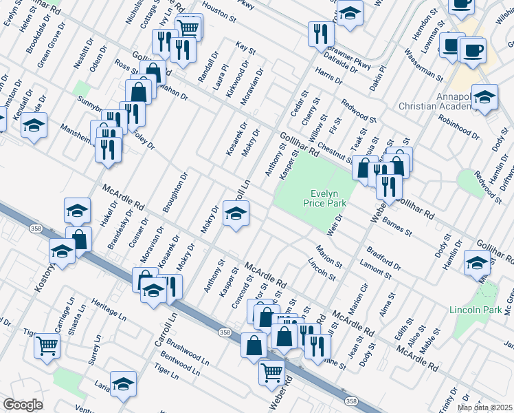 map of restaurants, bars, coffee shops, grocery stores, and more near 3625 Lamont Street in Corpus Christi