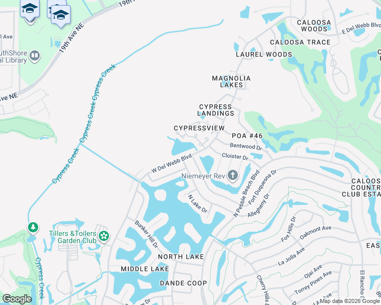 map of restaurants, bars, coffee shops, grocery stores, and more near 1740 Del Webb Boulevard West in Sun City Center