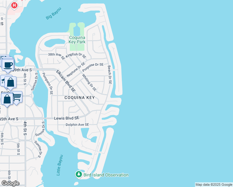 map of restaurants, bars, coffee shops, grocery stores, and more near 4183 Coquina Key Dr SE in St Petersburg