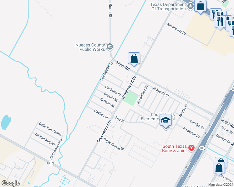 map of restaurants, bars, coffee shops, grocery stores, and more near 1518 Dorado Street in Corpus Christi