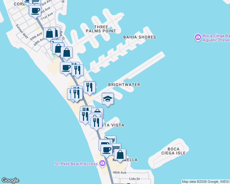 map of restaurants, bars, coffee shops, grocery stores, and more near 5405 Leilani Drive in St. Pete Beach