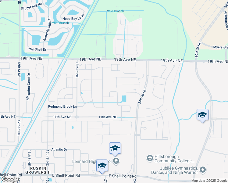 map of restaurants, bars, coffee shops, grocery stores, and more near 2114 Song Sparrow Court in Ruskin