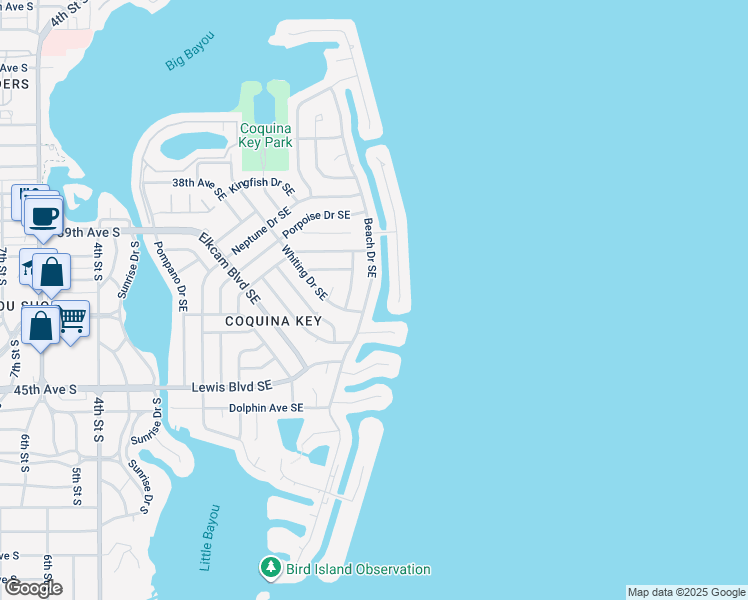 map of restaurants, bars, coffee shops, grocery stores, and more near 4183 Coquina Key Drive Southeast in St. Petersburg
