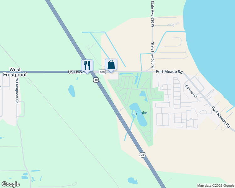 map of restaurants, bars, coffee shops, grocery stores, and more near 443 Pine Loop in Frostproof