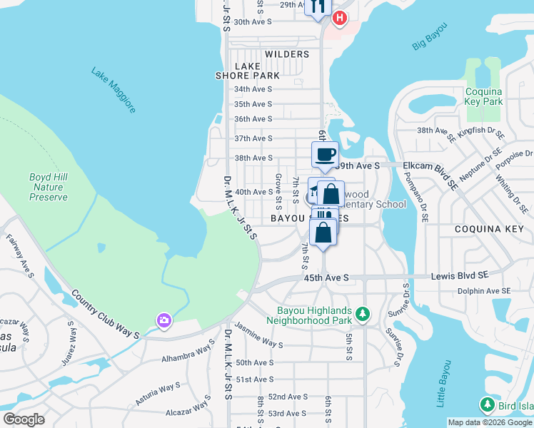 map of restaurants, bars, coffee shops, grocery stores, and more near 773 42nd Avenue South in St. Petersburg