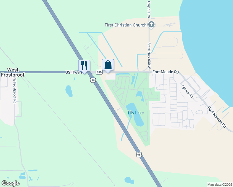 map of restaurants, bars, coffee shops, grocery stores, and more near 466 Pine Loop in Frostproof
