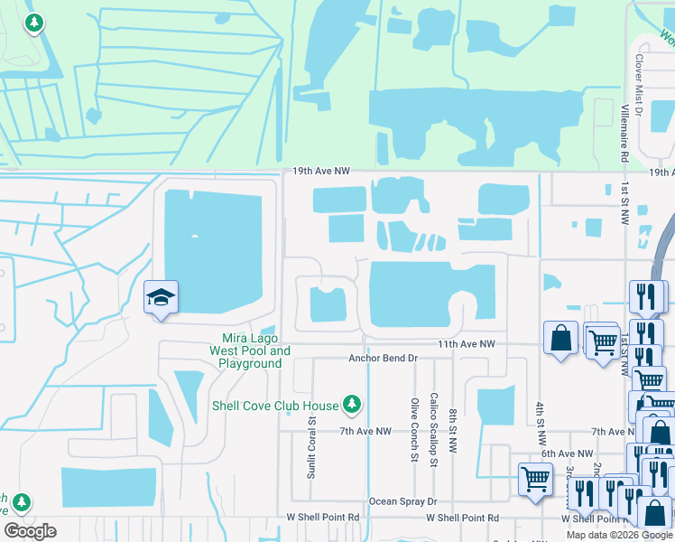 map of restaurants, bars, coffee shops, grocery stores, and more near 948 Seminole Sky Drive in Ruskin