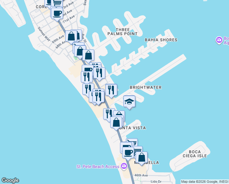 map of restaurants, bars, coffee shops, grocery stores, and more near 5555 Gulf Boulevard in Saint Pete Beach