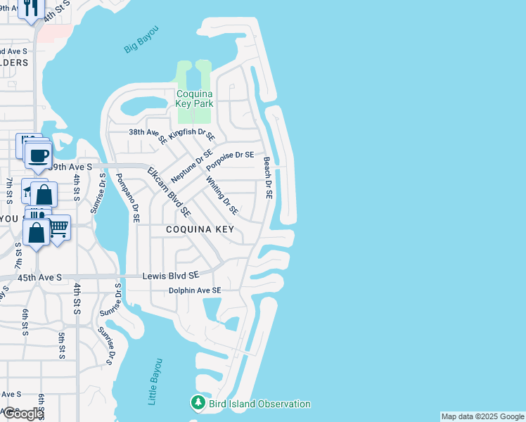 map of restaurants, bars, coffee shops, grocery stores, and more near 4161 Beach Drive Southeast in Saint Petersburg