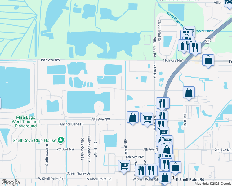 map of restaurants, bars, coffee shops, grocery stores, and more near 1401 Parker Den Drive in Ruskin