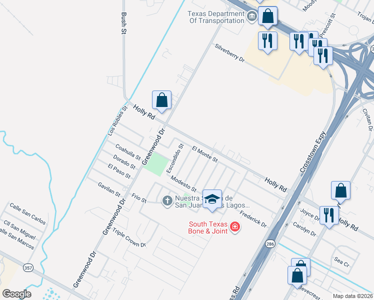 map of restaurants, bars, coffee shops, grocery stores, and more near 5629 Palo Blanco Street in Corpus Christi