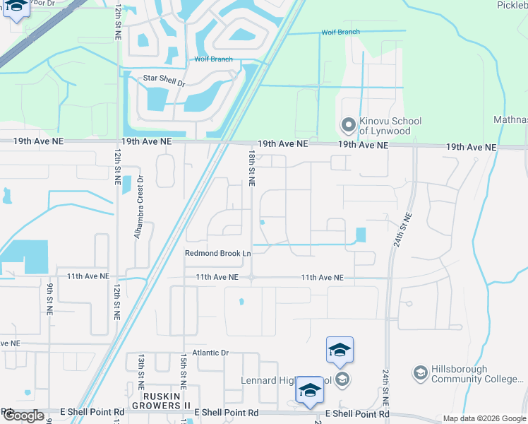 map of restaurants, bars, coffee shops, grocery stores, and more near 1936 Hawks View Drive in Ruskin