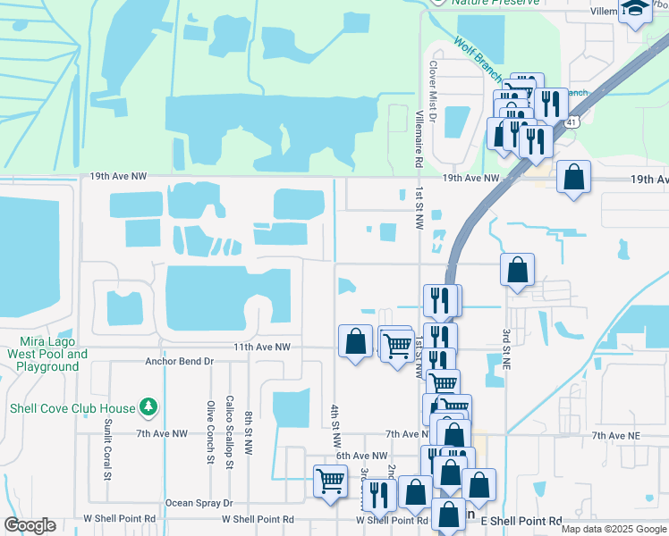 map of restaurants, bars, coffee shops, grocery stores, and more near 607 15th Avenue Northwest in Ruskin