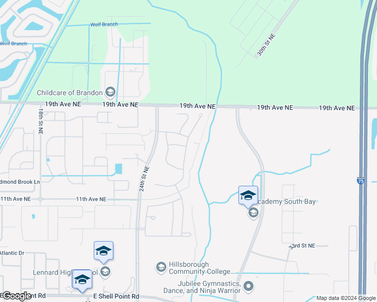 map of restaurants, bars, coffee shops, grocery stores, and more near 1509 Oak Pond Street in Ruskin