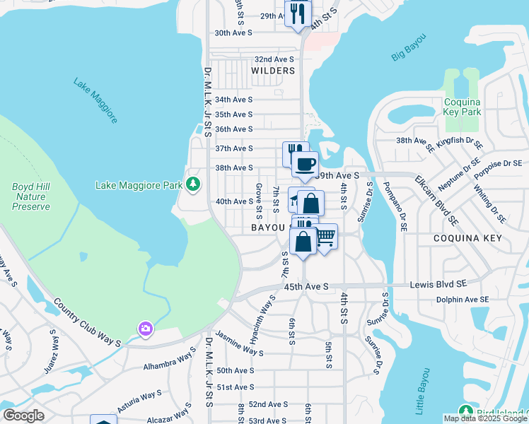 map of restaurants, bars, coffee shops, grocery stores, and more near 4001 7th Street South in St. Petersburg