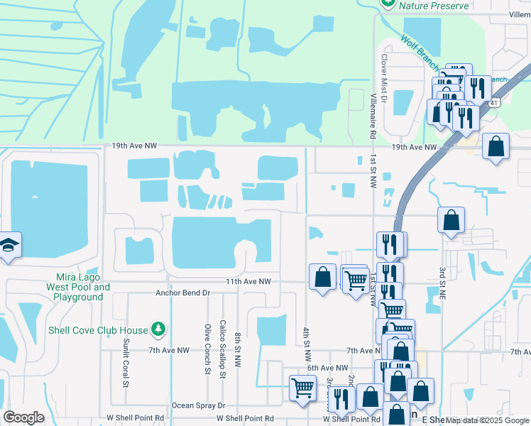map of restaurants, bars, coffee shops, grocery stores, and more near 607 15th Avenue Northwest in Ruskin