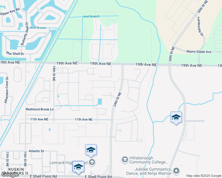 map of restaurants, bars, coffee shops, grocery stores, and more near 1604 Eljay Lane in Ruskin