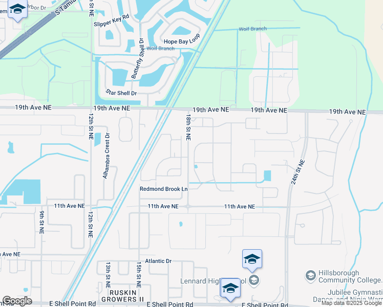 map of restaurants, bars, coffee shops, grocery stores, and more near 1936 Hawks View Drive in Ruskin