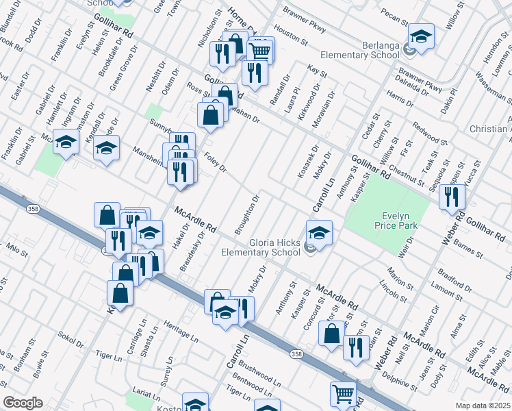 map of restaurants, bars, coffee shops, grocery stores, and more near 4726 Broughton Drive in Corpus Christi
